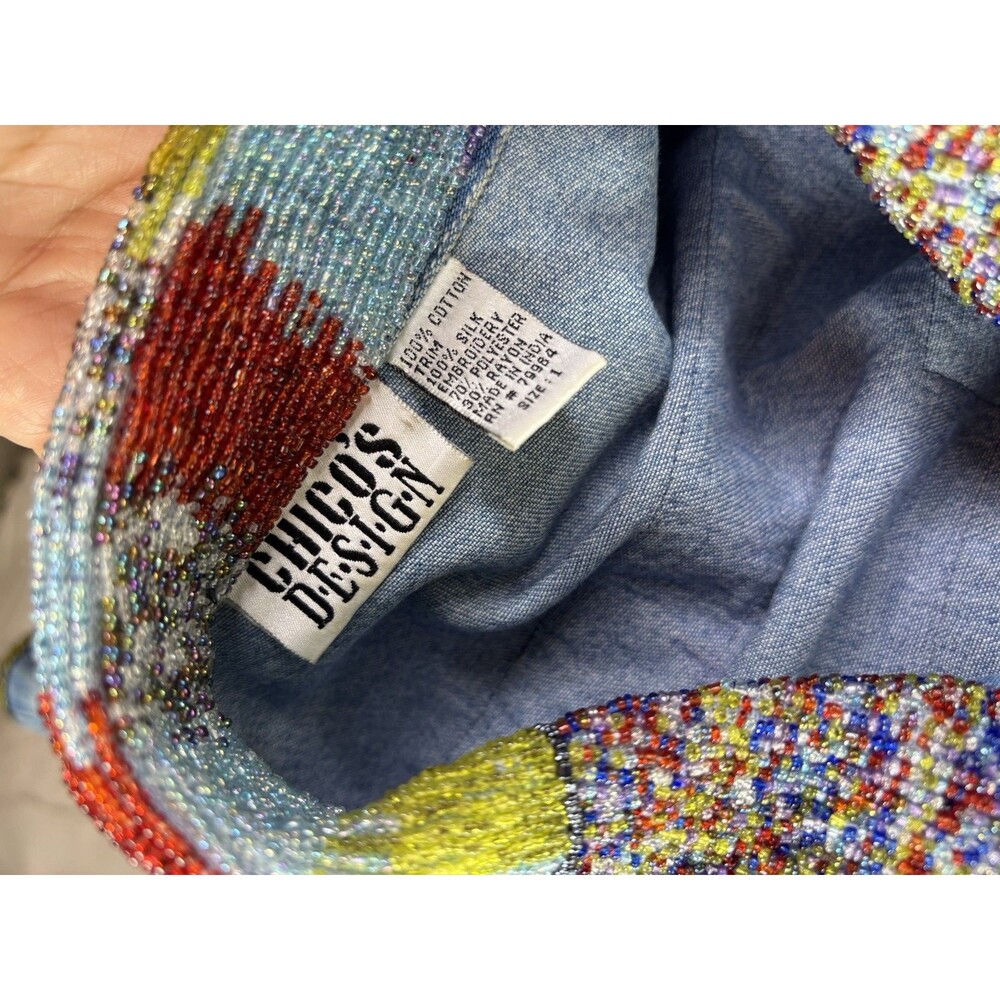 Vintage 90s Patchwork Denim Jacket M Beaded Collar Southwestern Concho Artsy L - Picture 12 of 16